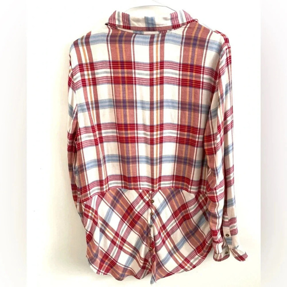 Lucky Brand Womens Plaid Button Up L Shirt Twist Back Hem Blouse Casual Flannel - Picture 2 of 6